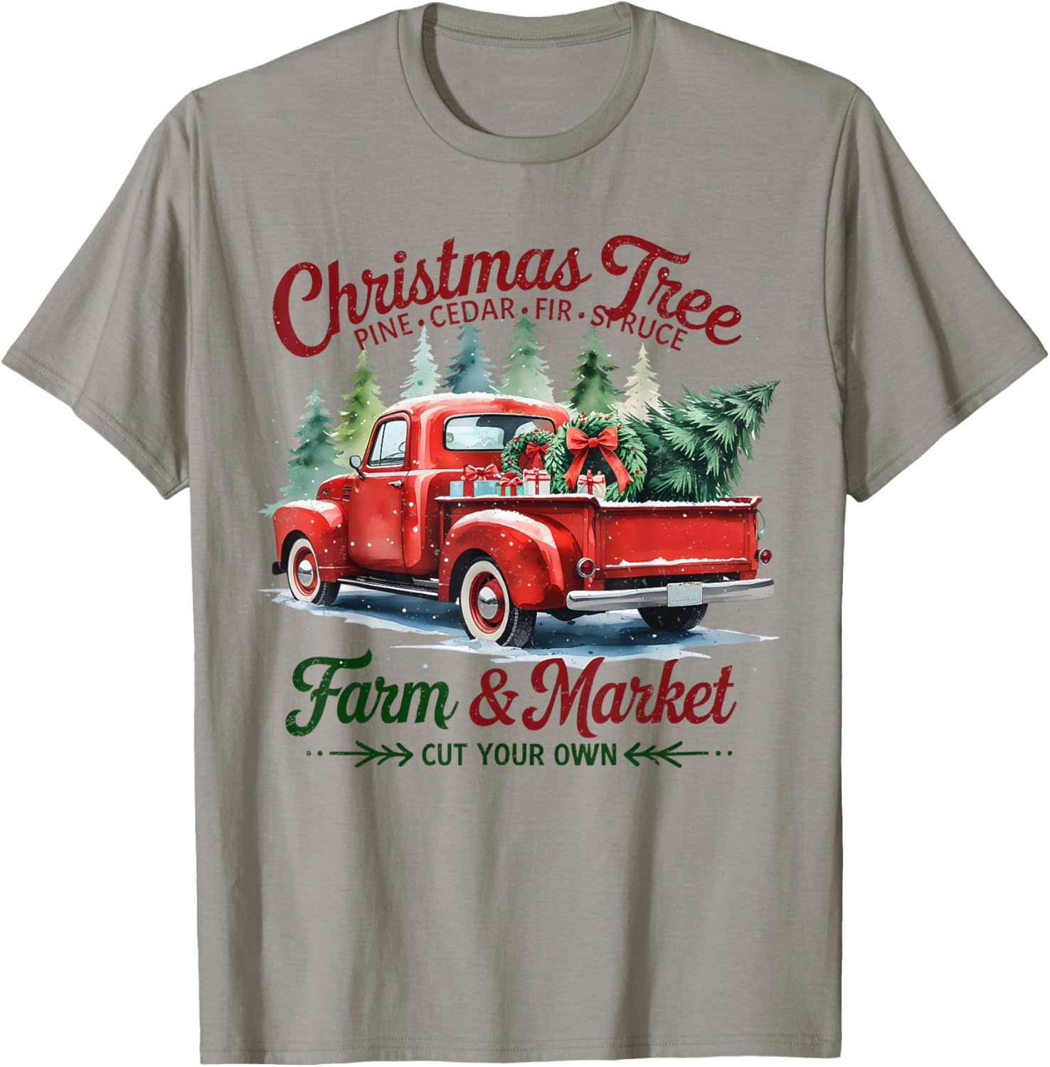 Christmas Tree Farm Red Truck Holiday Vintage T-Shirt - T-Shirt | Sand