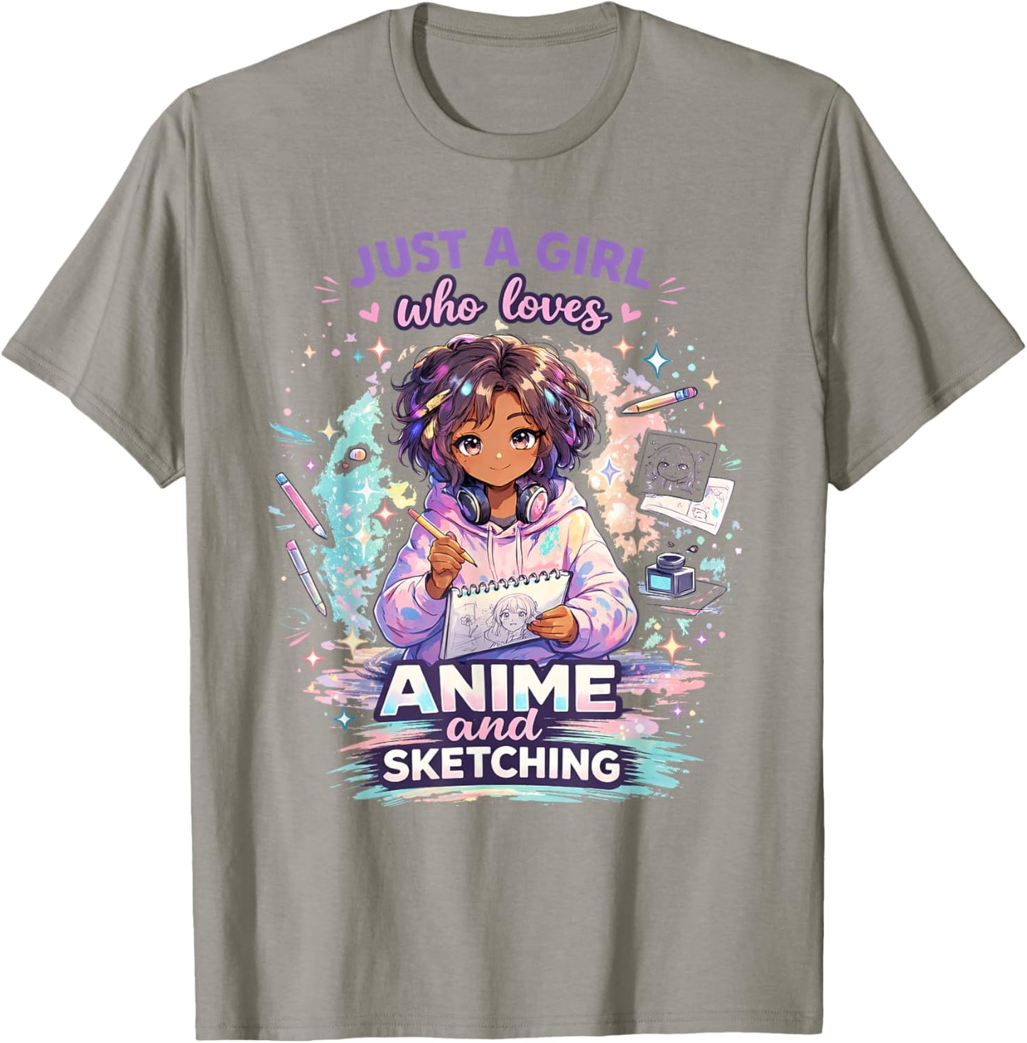 Just A Girl Who Loves Anime and Sketching Afro Anime T-Shirt - T-Shirt | Sand