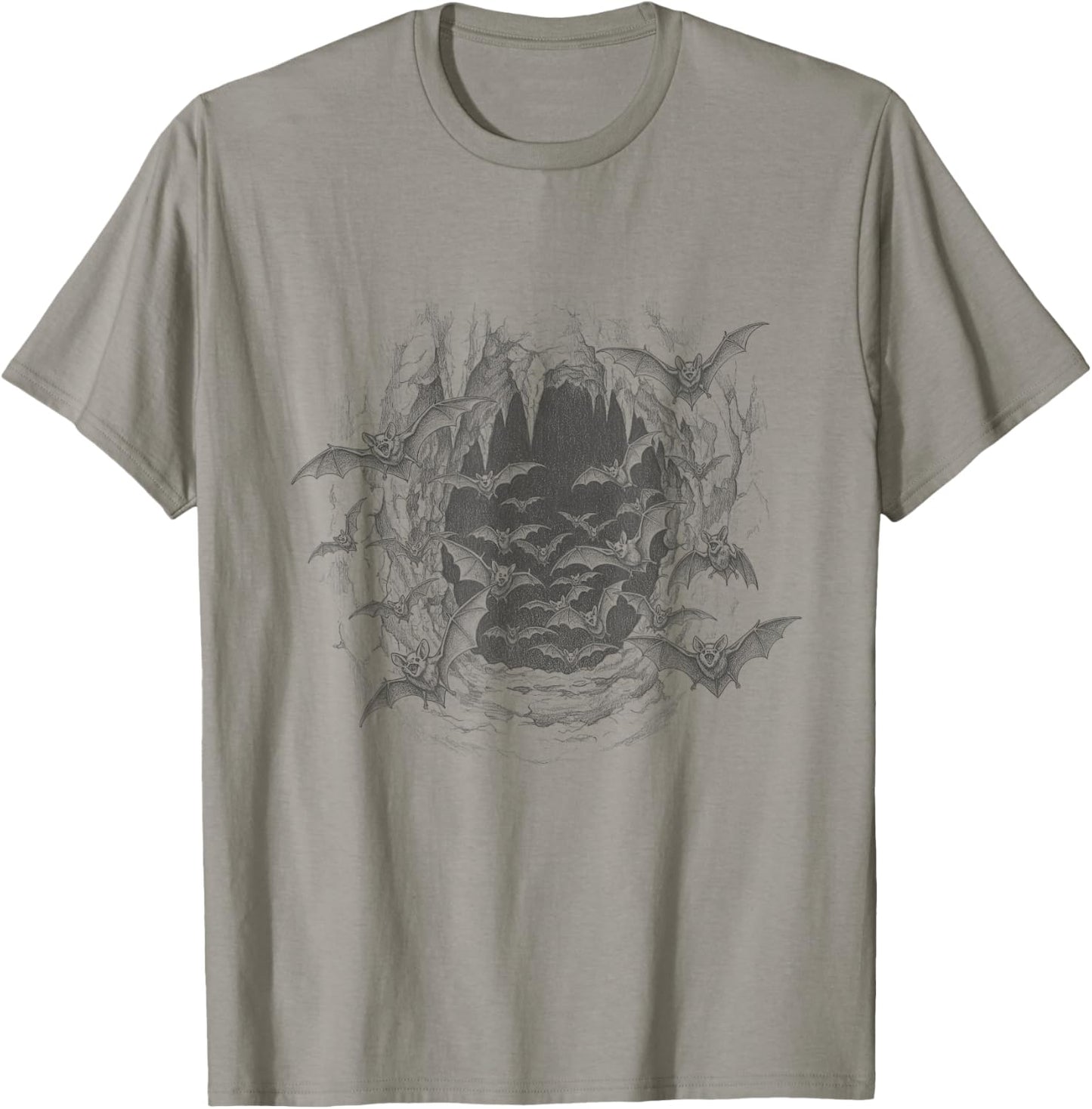 Vintage Vampire Bats Cave Scene Drawing Art Design T-Shirt - T-Shirt | Sand