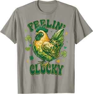 Feelin' Clucky Funny Chicken Shamrock St Patrick's Day T-Shirt - T-Shirt | Sand