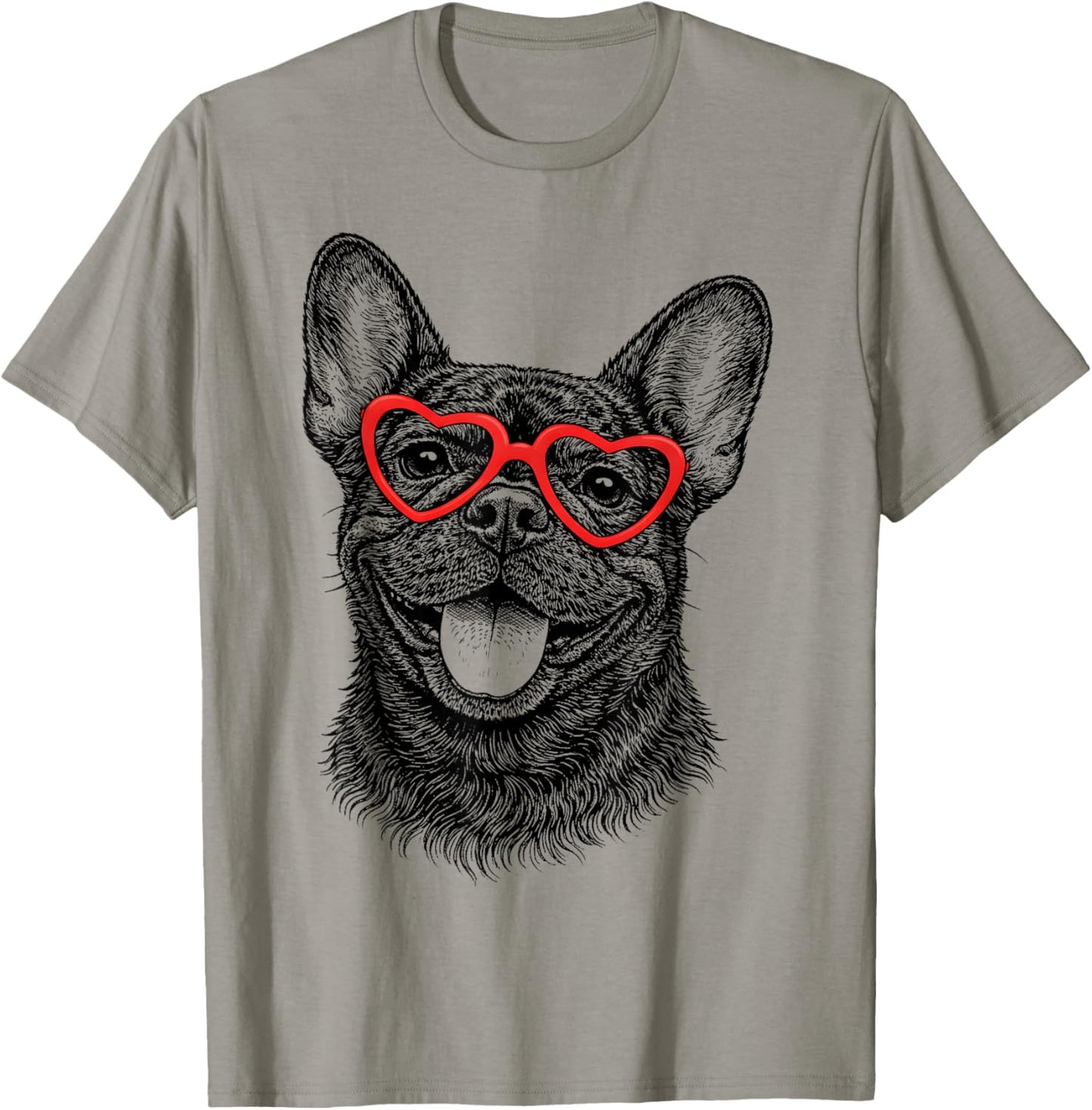 Funny French Bulldog Face Heart Glasses Dog Valentine's Day T-Shirt - T-Shirt | Sand