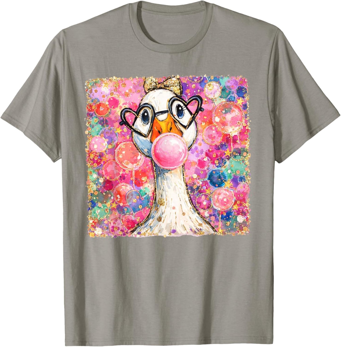 Valentines Silly Goose Blowing Bubble Gum XOXO Couple T-Shirt - T-Shirt | Sand