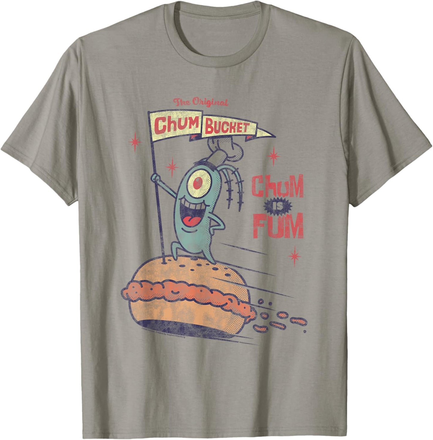 Spongebob Plankton Retro Chum Bucket Banner Cartoon T-Shirt - T-Shirt | Sand