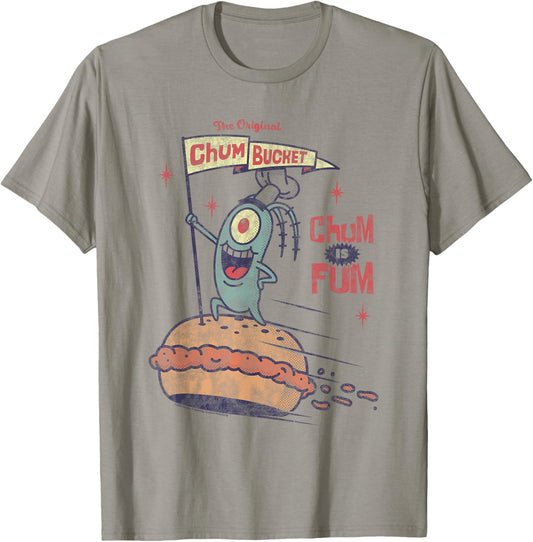 Spongebob Plankton Retro Chum Bucket Banner Cartoon T-Shirt - T-Shirt | Sand