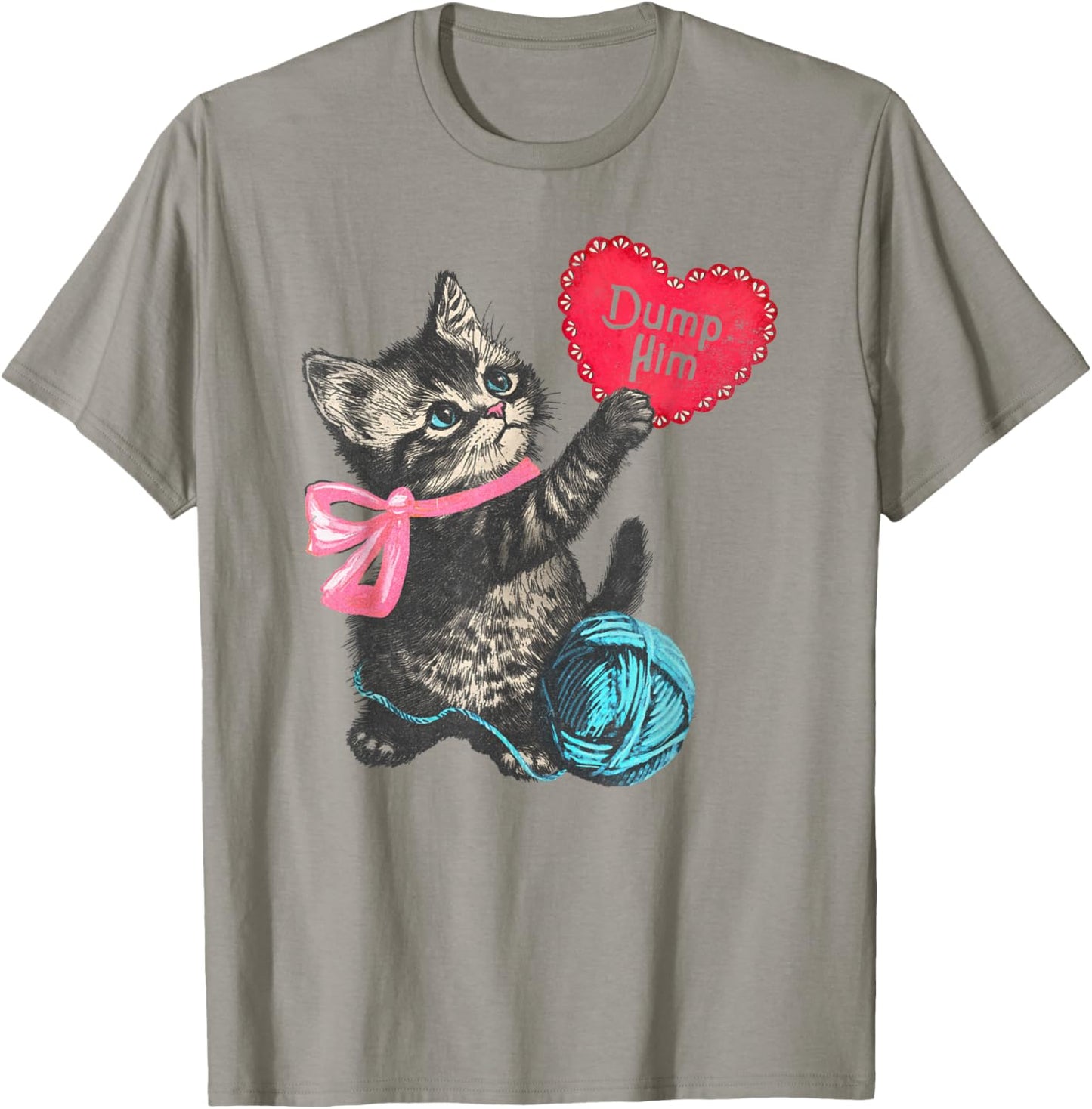 Trendy Apparel Valentine's Day Dump Him Cute Kitten with Bow T-Shirt - T-Shirt | Sand