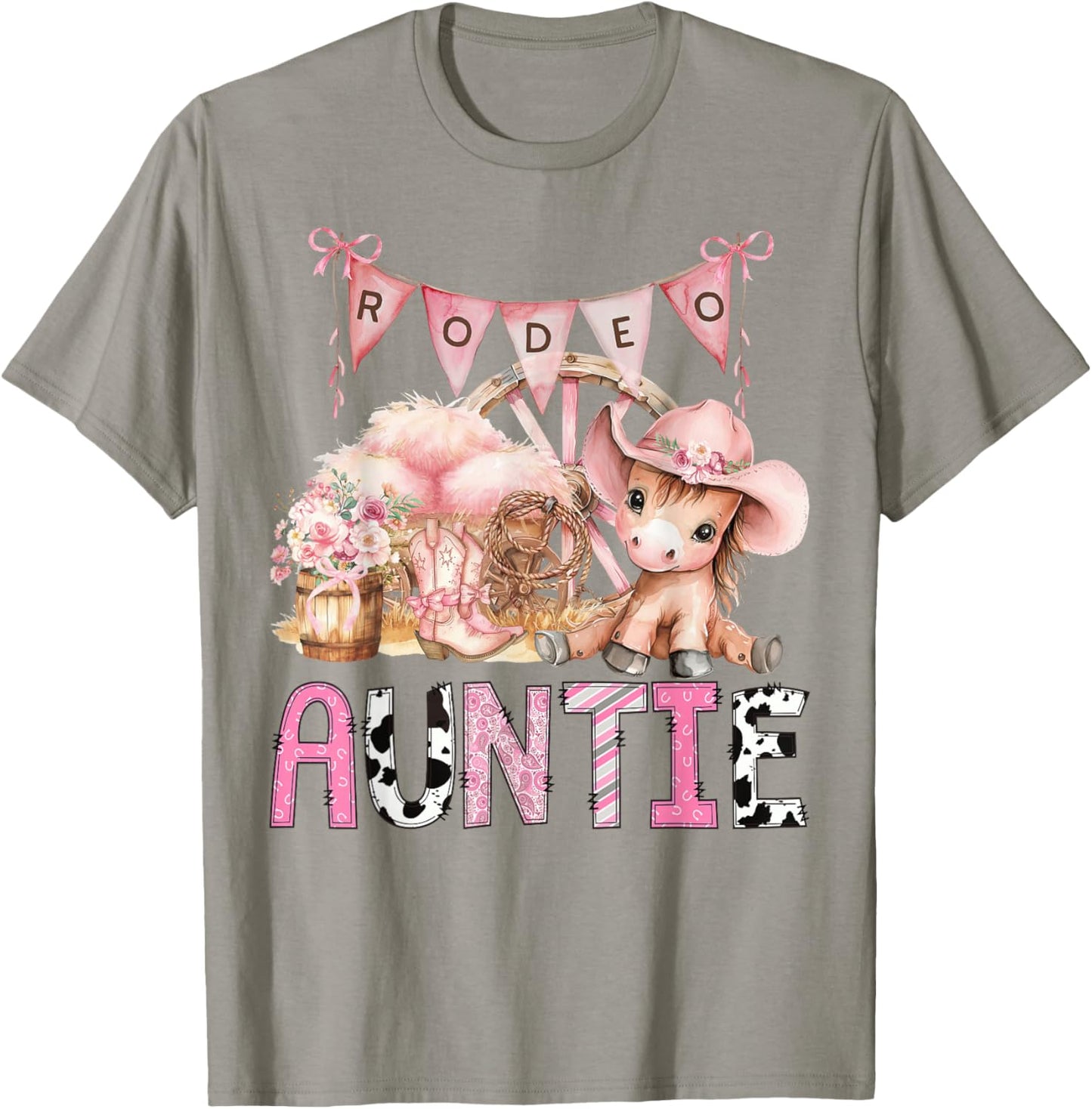 Rodeo Auntie Pink Cowgirl Coquette 1St Birthday Girl T-Shirt - T-Shirt | Sand