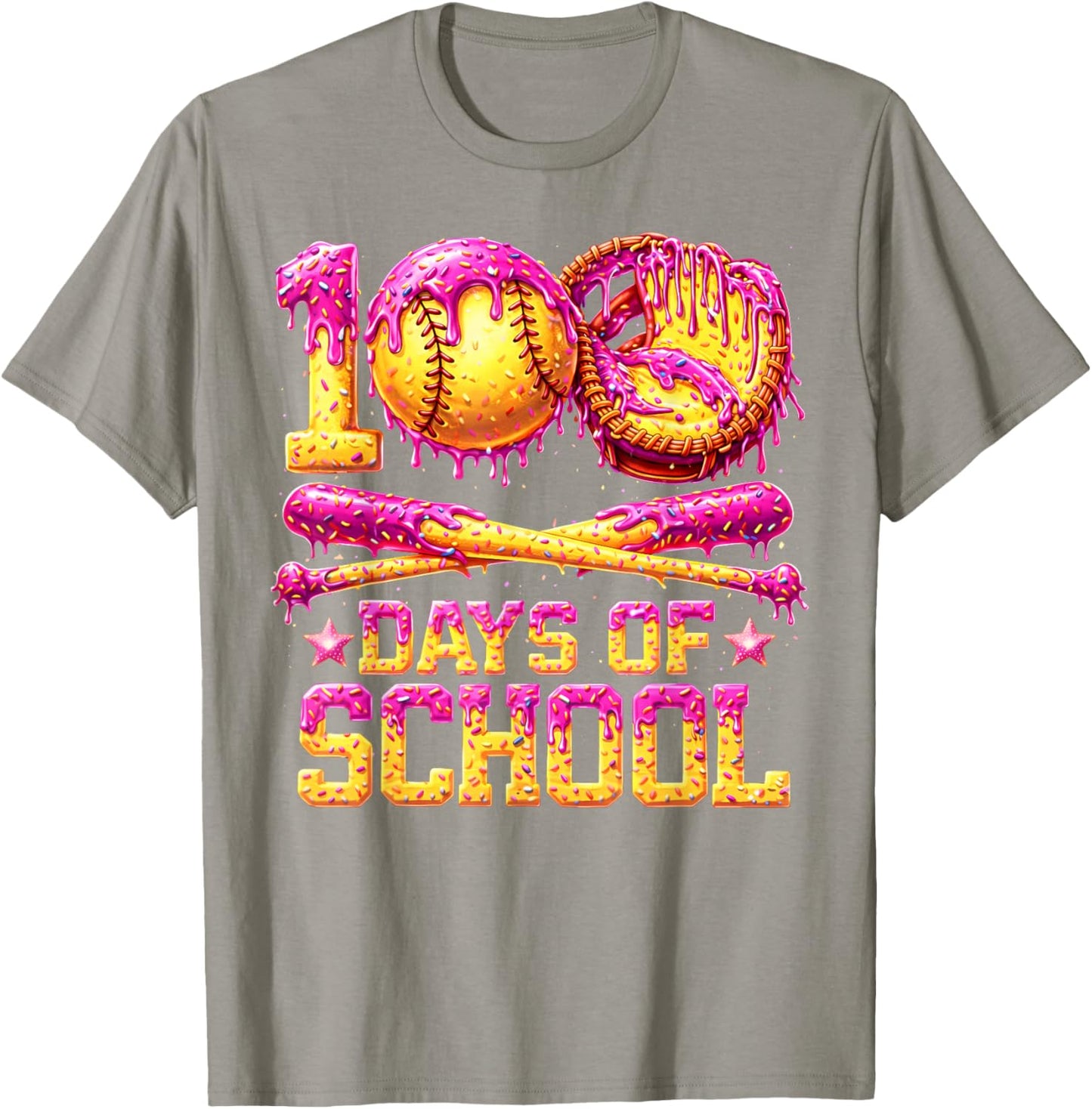 100 Drippy Days of School Softball Ice Cream 100th Day Boys T-Shirt - T-Shirt | Sand