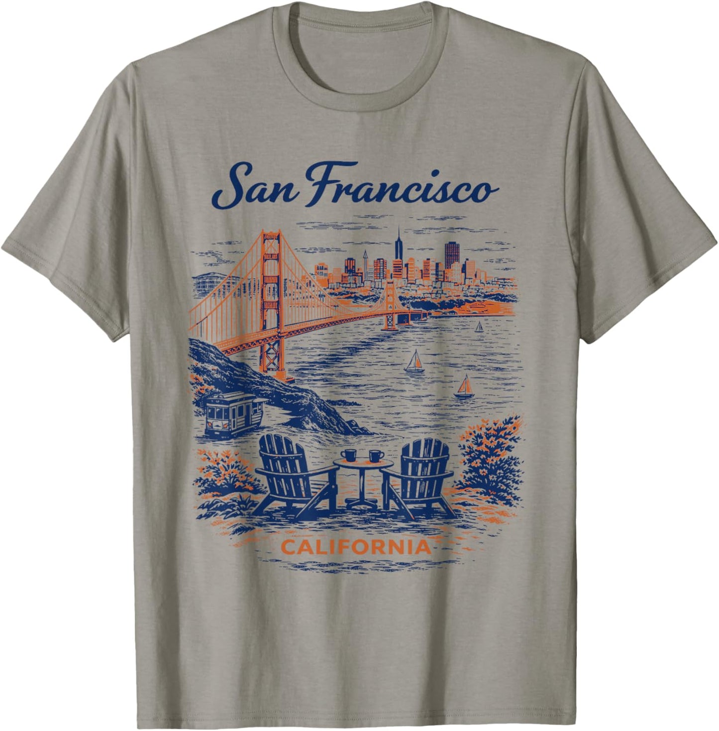 San Francisco Vintage Travel Scenic Illustration T-Shirt - T-Shirt | Sand