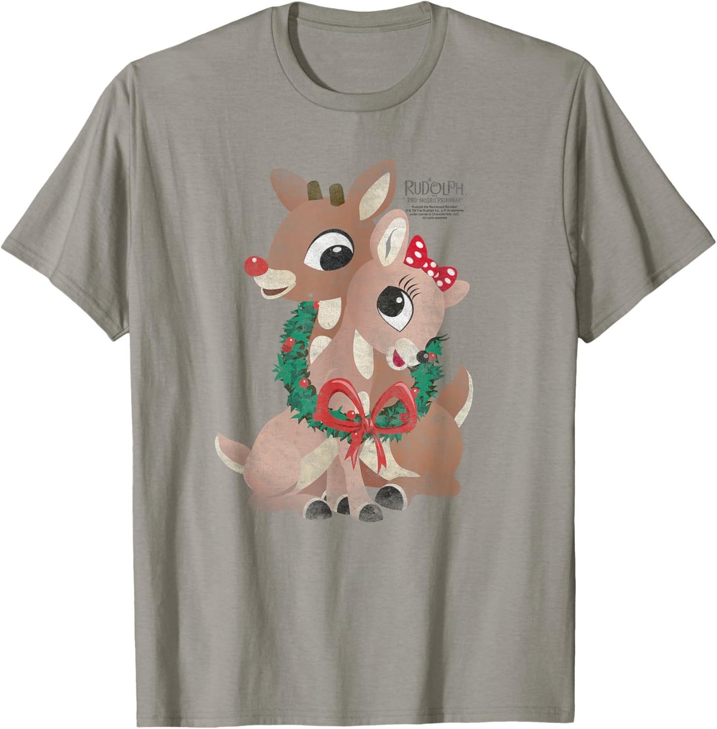Rudolph and Clarice Holiday Wreath Vintage Christmas T-Shirt - T-Shirt | Sand