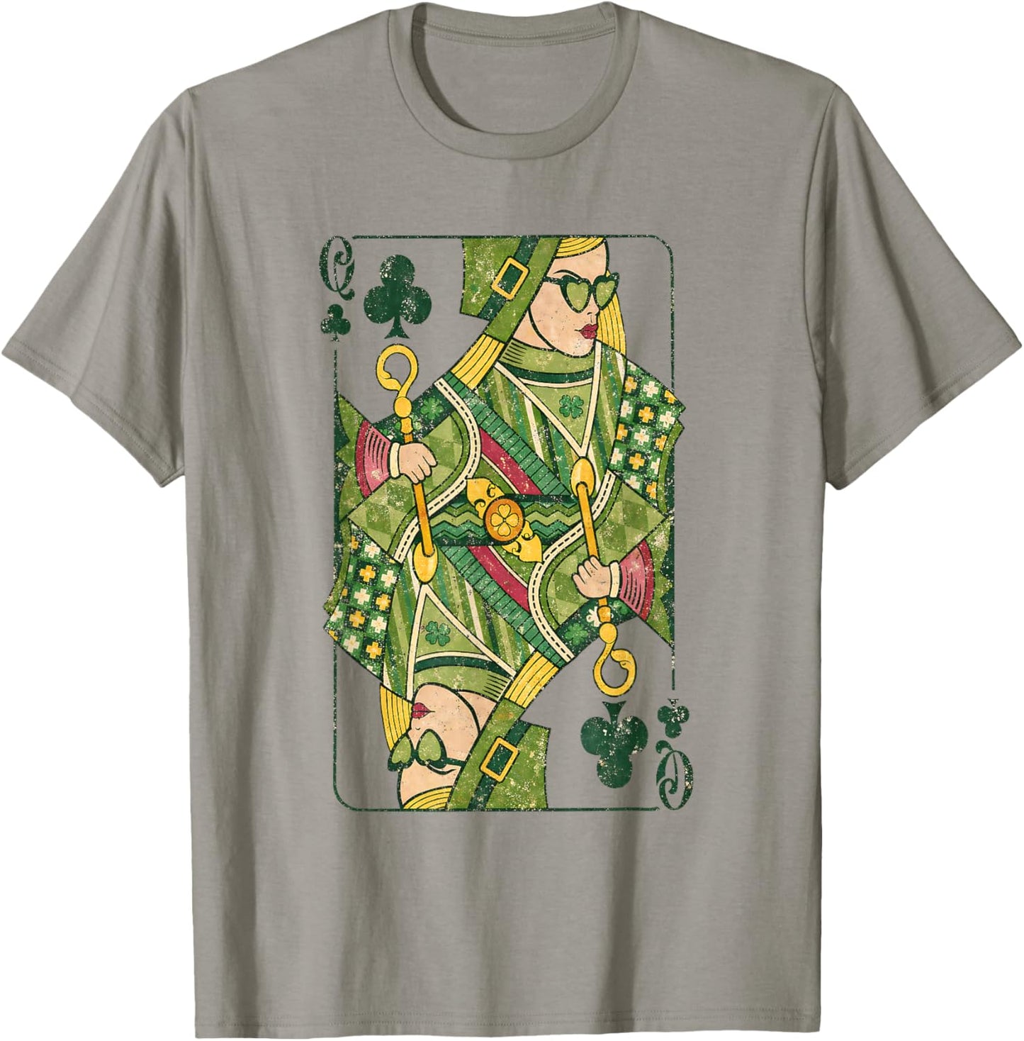 Irish Queen Shamrock Playing Card Celtic Art T-Shirt - T-Shirt | Sand