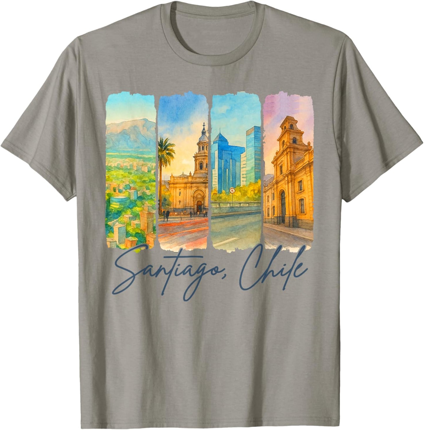Santiago Chile Traveling Trip Brushstroke Souvenir Vacation T-Shirt - T-Shirt | Sand