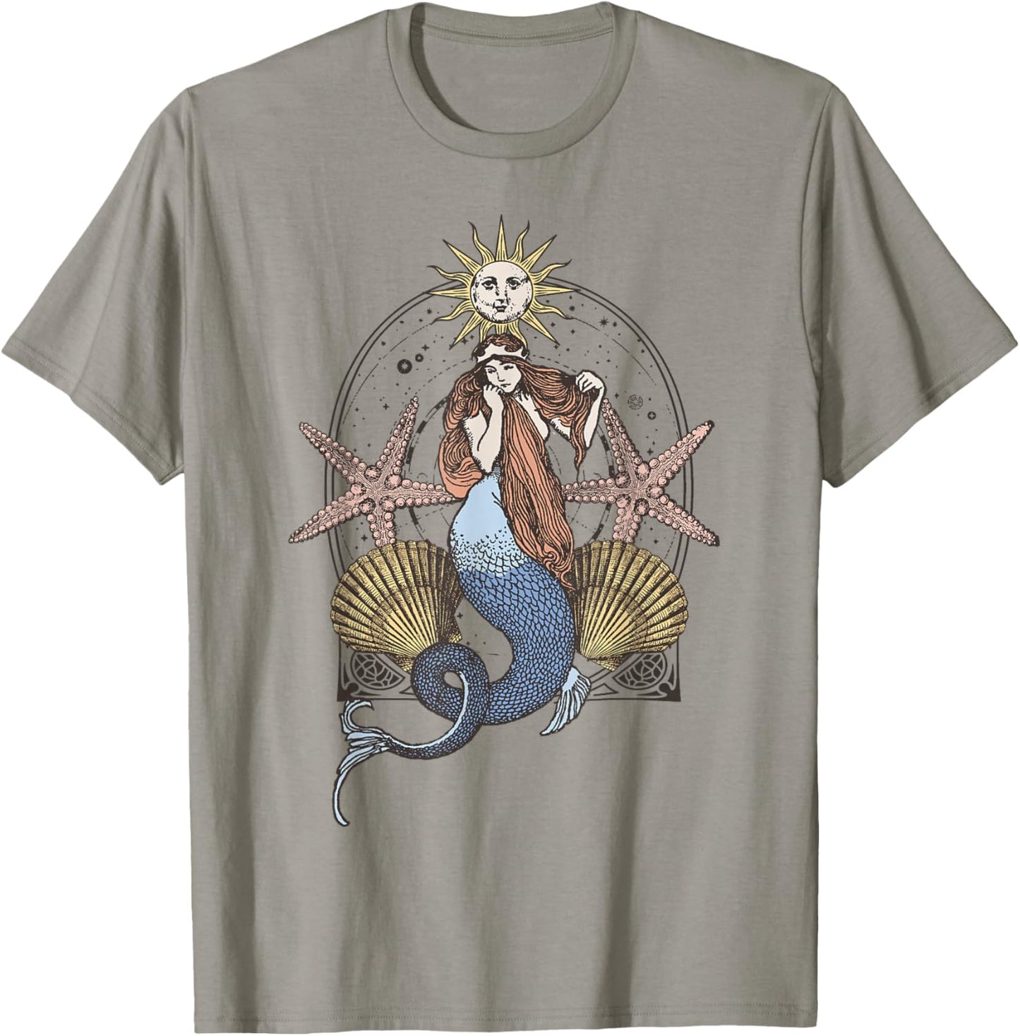 Trendy Apparel La Sirena Celestial Mermaid Bohemian Style T-Shirt - T-Shirt | Sand
