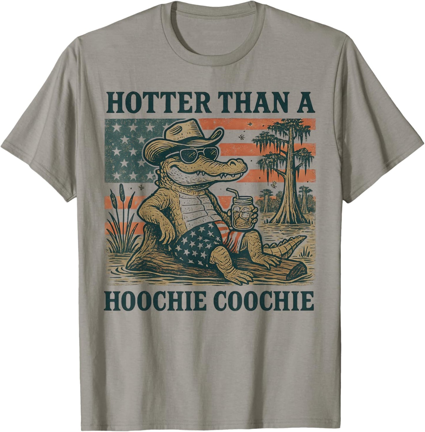 Hoochie Coochie Alligator Funny Patriotic Gator Southern USA T-Shirt - T-Shirt | Sand