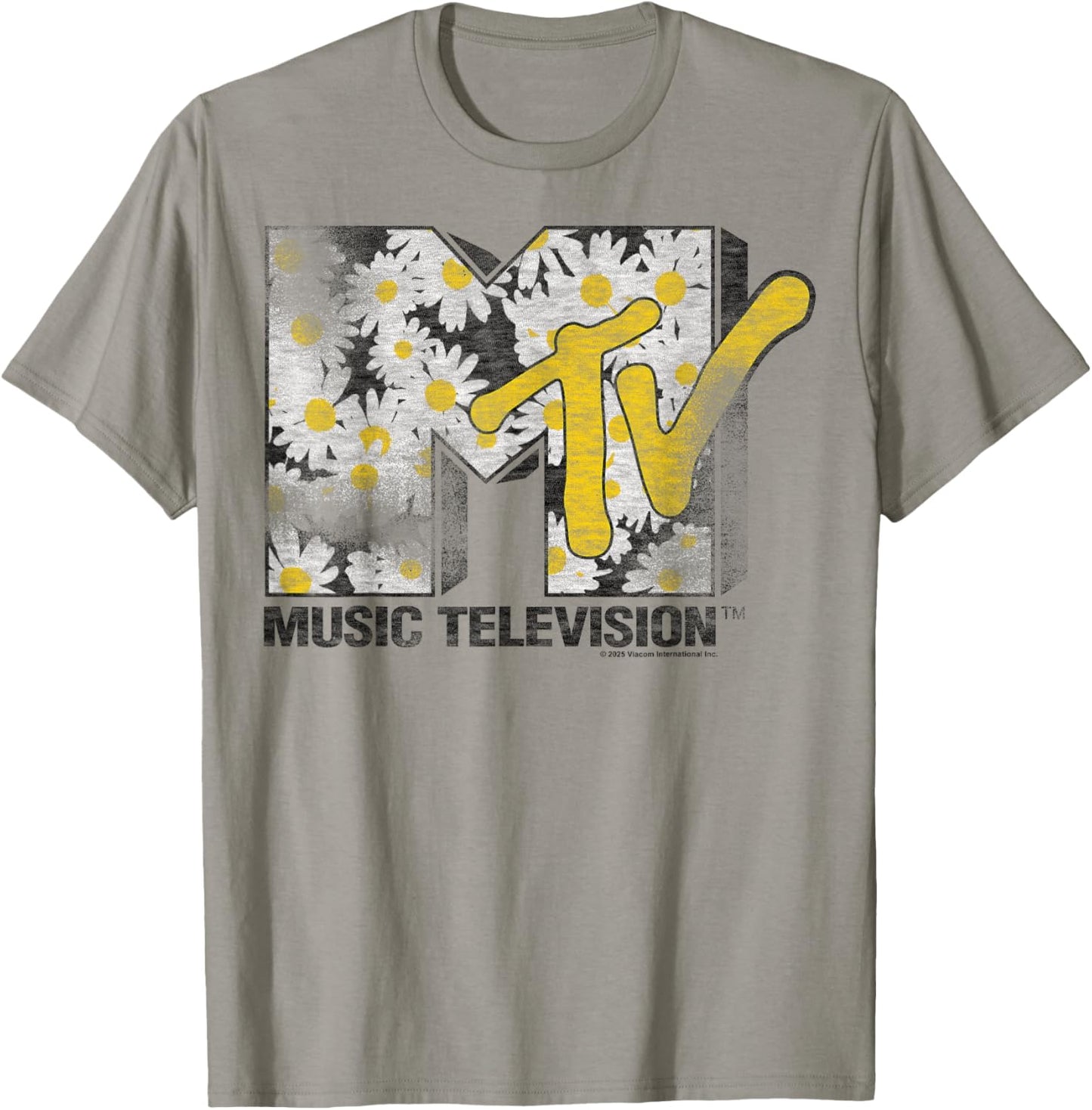 MTV Classic Distressed Logo Filled with Daisy Pattern T-Shirt - T-Shirt | Sand