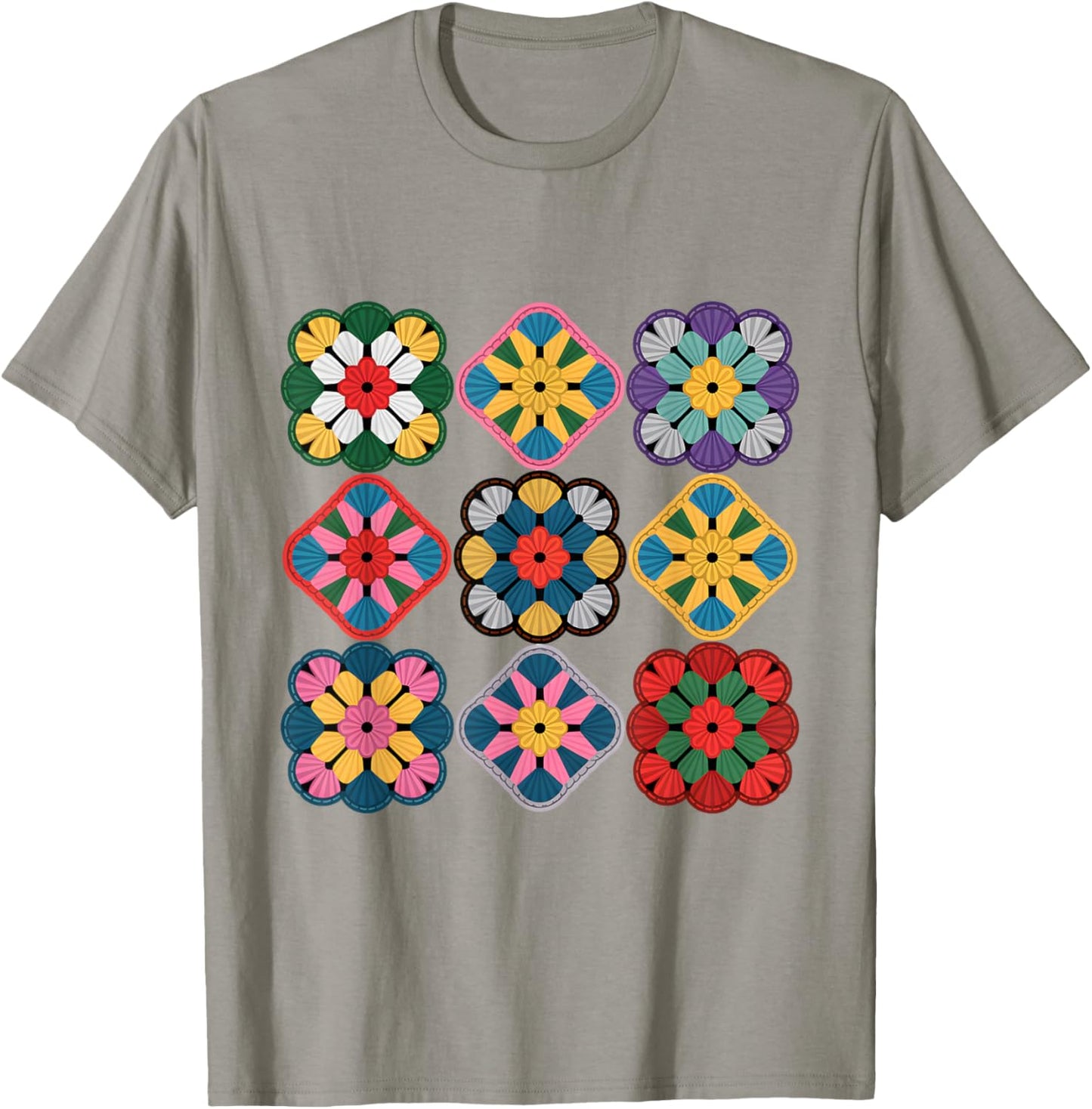 Colorful Granny Square Pattern Mandala Retro Crochet T-Shirt - T-Shirt | Sand