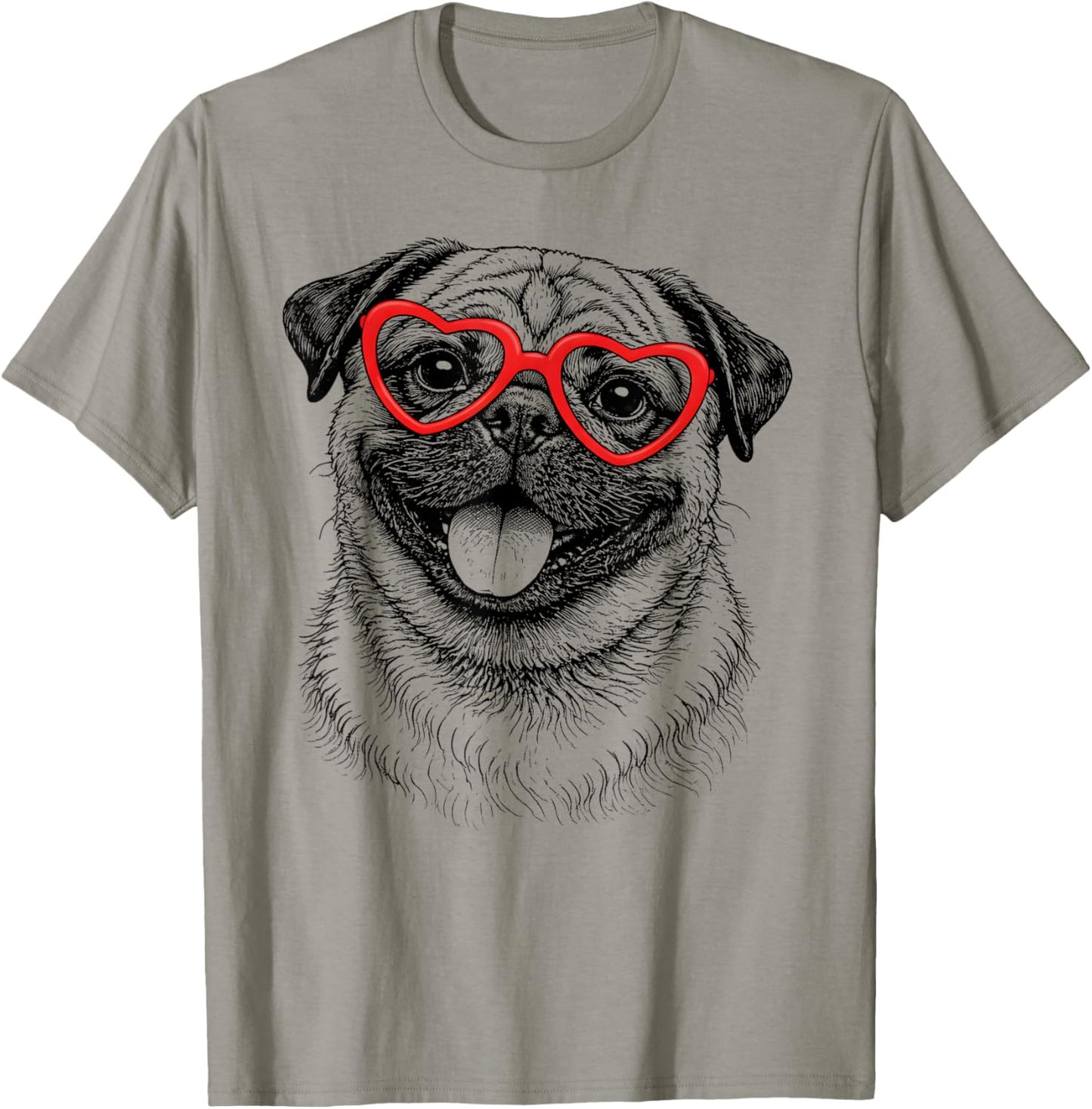 Funny Pug Face Heart Glasses Dog Valentine's Day T-Shirt - T-Shirt | Sand