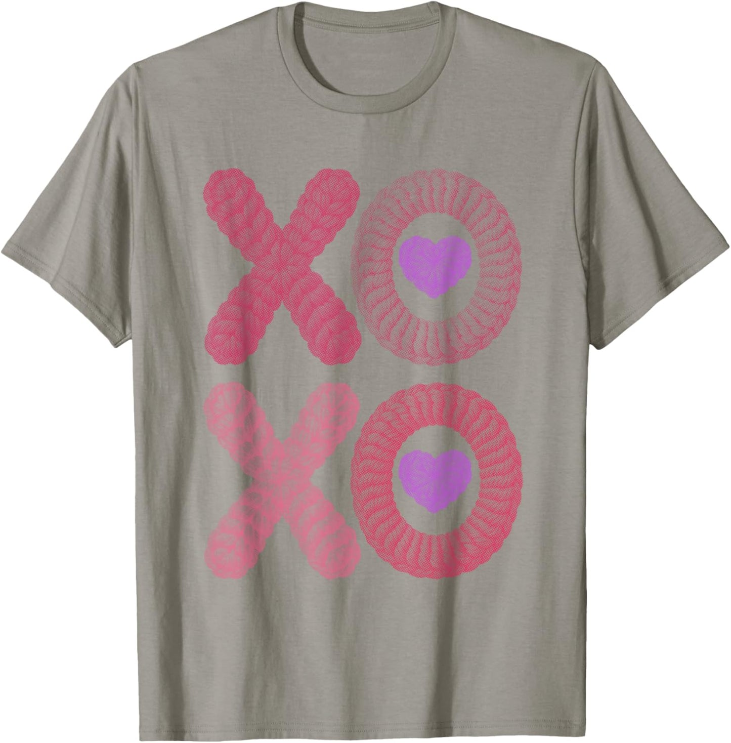 XO XO Cute Stitched Look | Valentine Heart Pink Cozy Love T-Shirt - T-Shirt | Sand