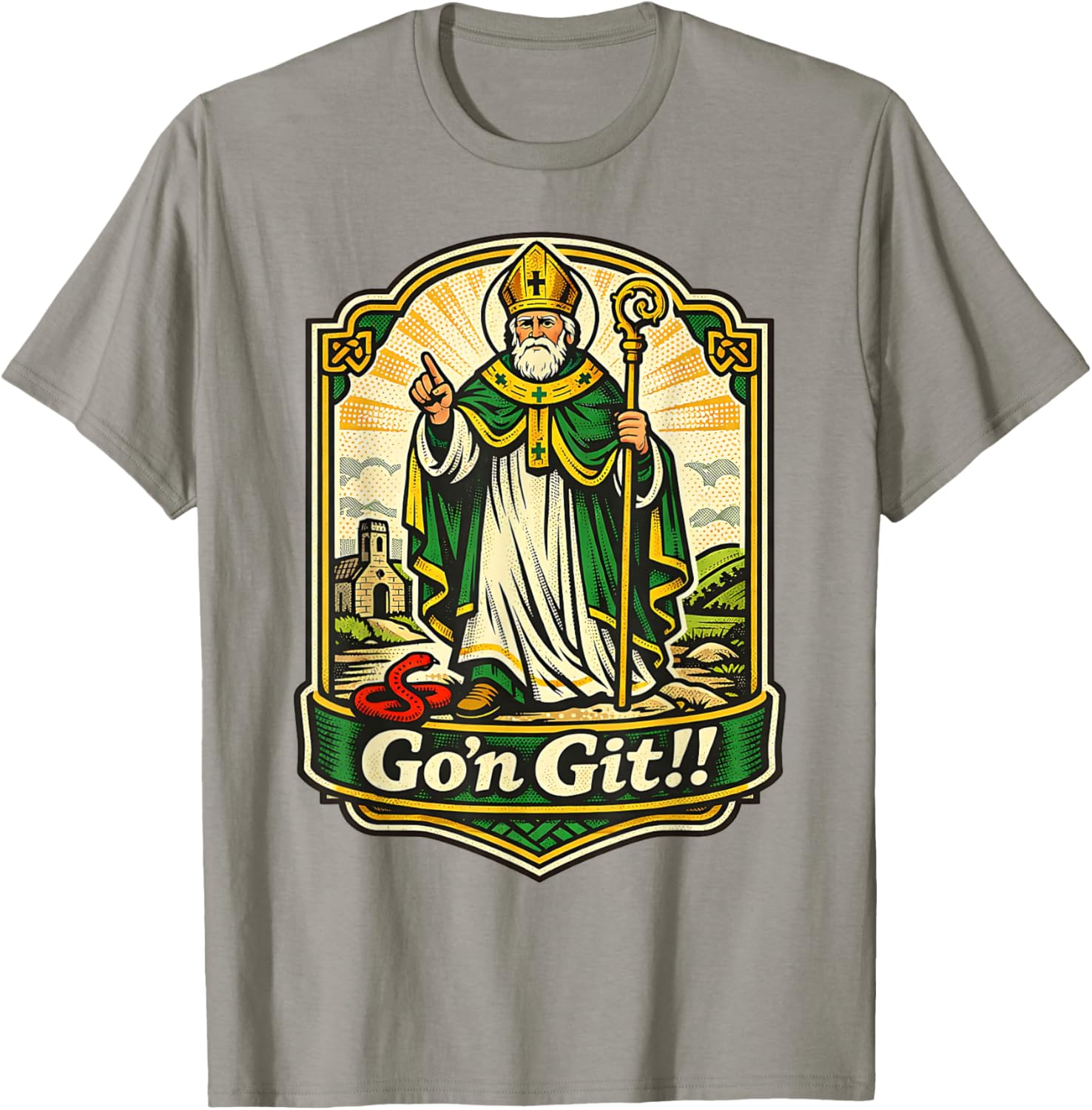 St Patrick Snake Gon Git Card Saint Pattys Men Women Kids T-Shirt - T-Shirt | Sand