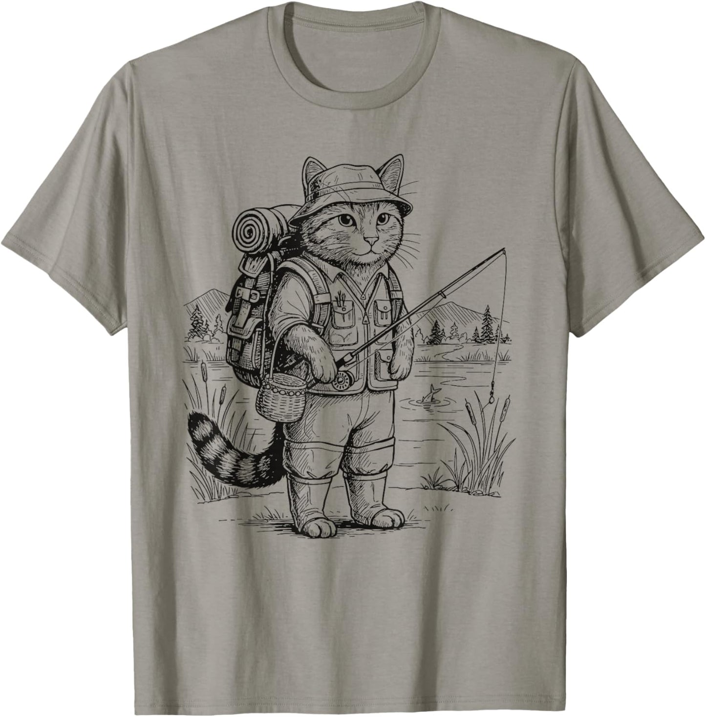 Fish Cat Fisherman T-Shirt - T-Shirt | Sand
