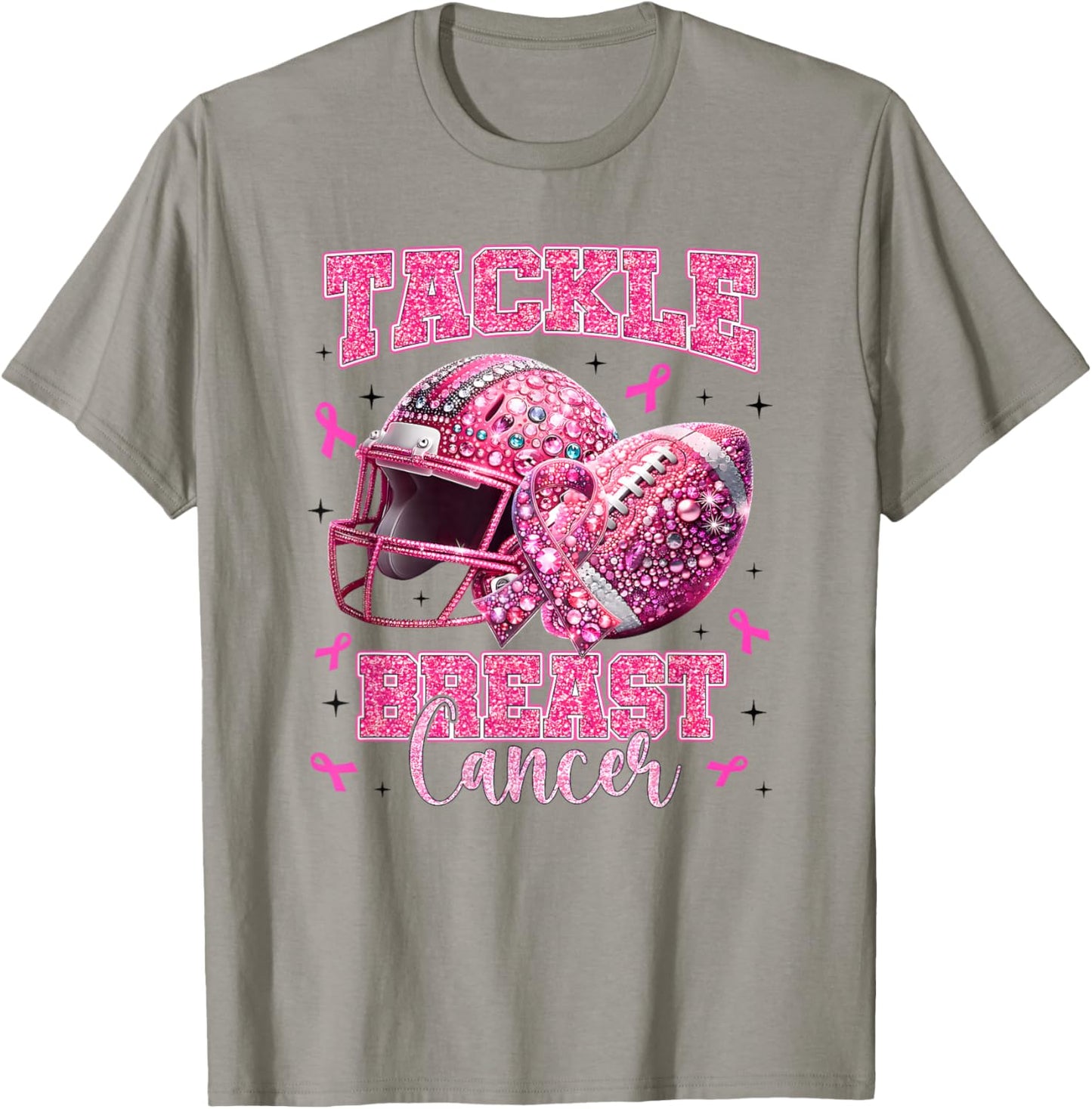 Tackle Breast Cancer Awareness Football Pink Out Cheer T-Shirt - T-Shirt | Sand
