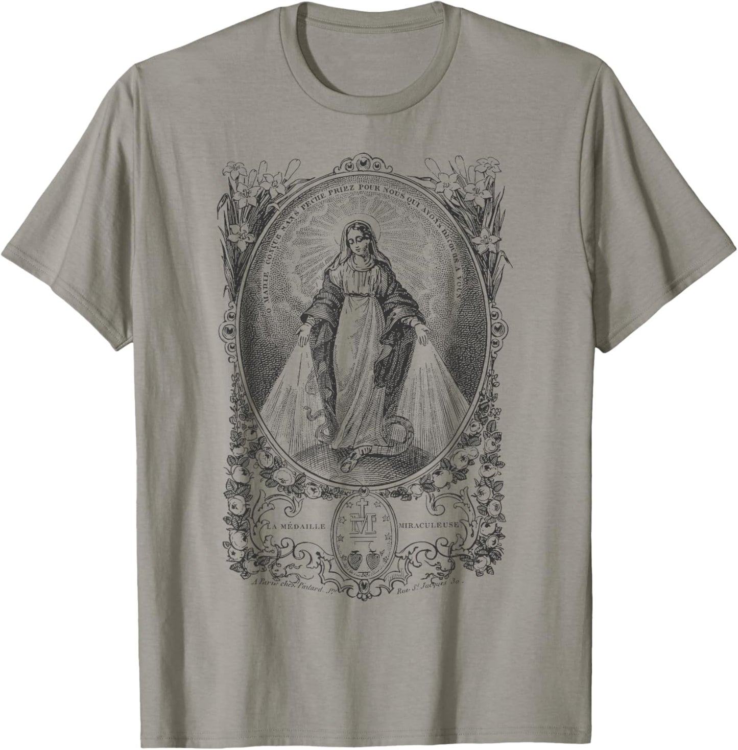 Miraculous Medal Our Lady Mary Marian Vintage Catholic Art T-Shirt - T-Shirt | Sand