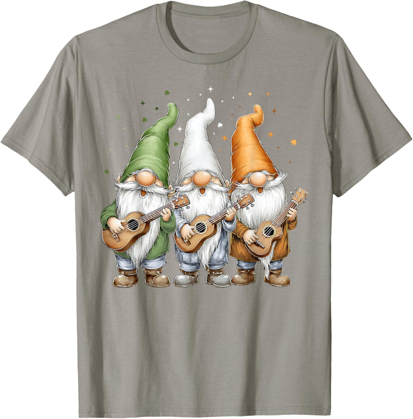 Ukulele Gnome Shamrock St. Patricks Day Pattys Day Ireland T-Shirt - T-Shirt | Sand