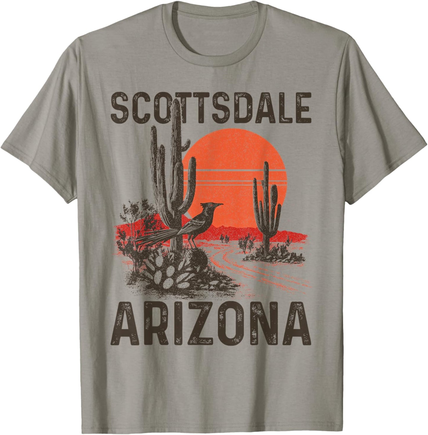 Scottsdale Arizona Roadrunner Desert Cactus Vintage T-Shirt - T-Shirt | Sand