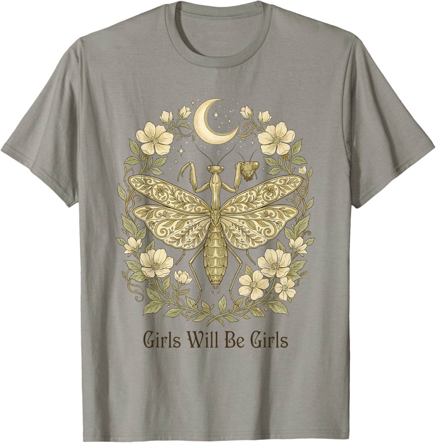 Girls Will Be Will Girls Praying Mantis Boho Celestial T-Shirt - T-Shirt | Sand