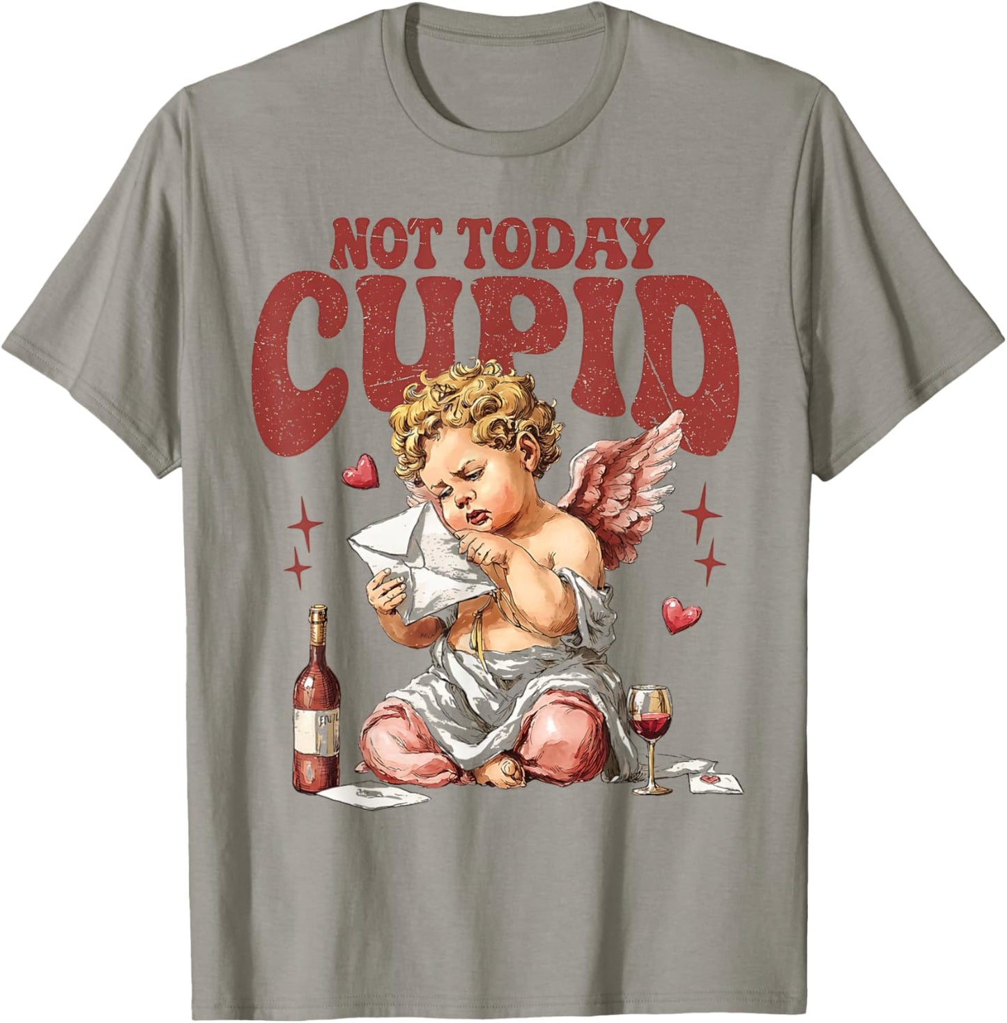 Vintage Sarcastic Anti Valentines Day Sassy Not Today Cupid T-Shirt - T-Shirt | Sand