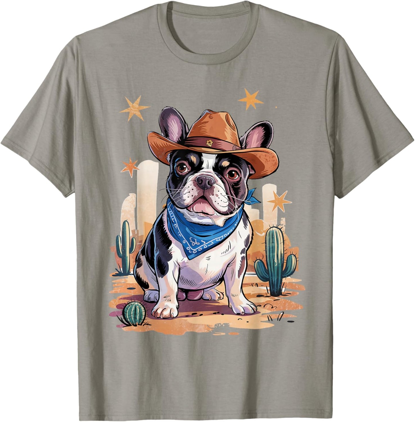 French Bulldog Cowboy Dog Western Frenchie Cowboy Hat T-Shirt - T-Shirt | Sand