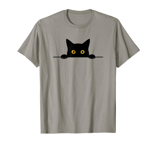 Cute Black Cat Kitty Peeking Graphic | Kitten Funny T-Shirt
