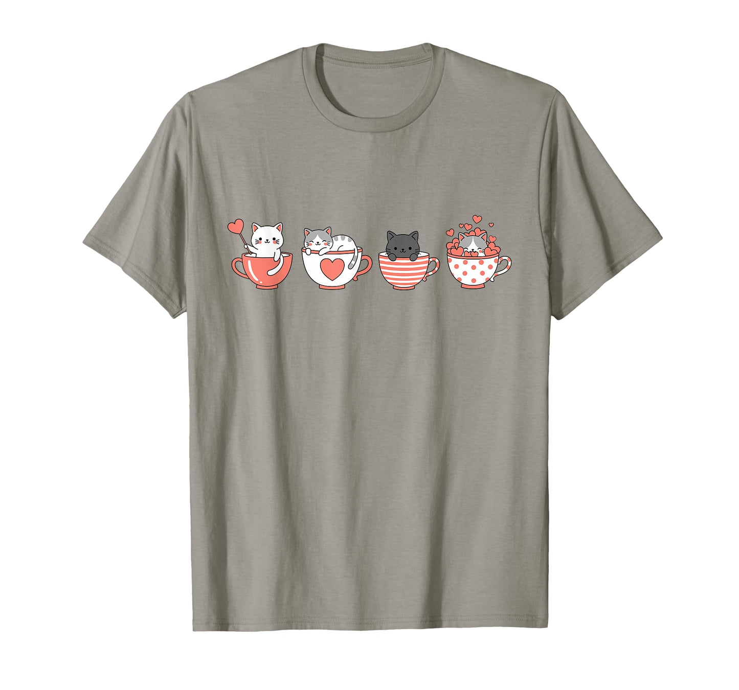 Kawaii Cat Cute Valentine Hearts Teacup Kitty T-Shirt