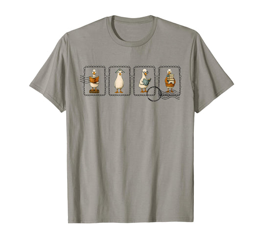 Reading Silly Goose Book Funny Cute Bookish Teacher Stamp T-Shirt