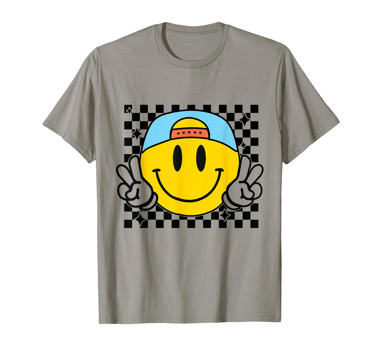 Yellow Smile Face Cute Checkered Peace Smiling Happy Face T-Shirt