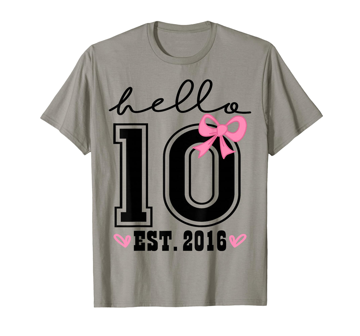 Hello Ten Est 2016 Pink Coquette Bow 10th Birthday Girl T-Shirt