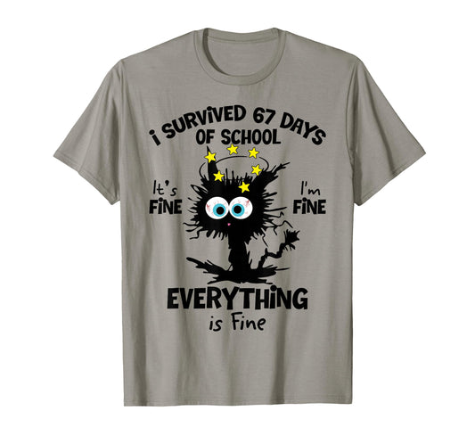 Cat I Survived 67 Days of School Teachers Students Six Seven T-Shirt