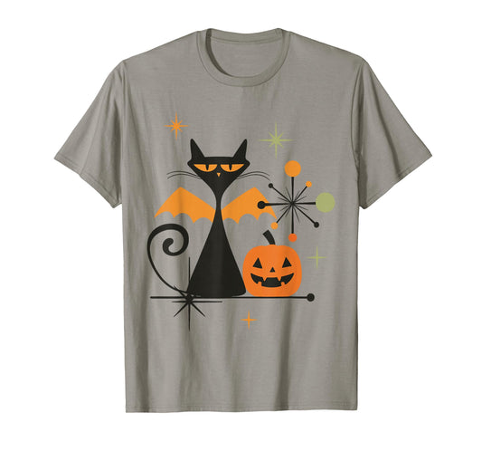 Witch Cat Retro Halloween Vintage Atomic Mid Century T-Shirt