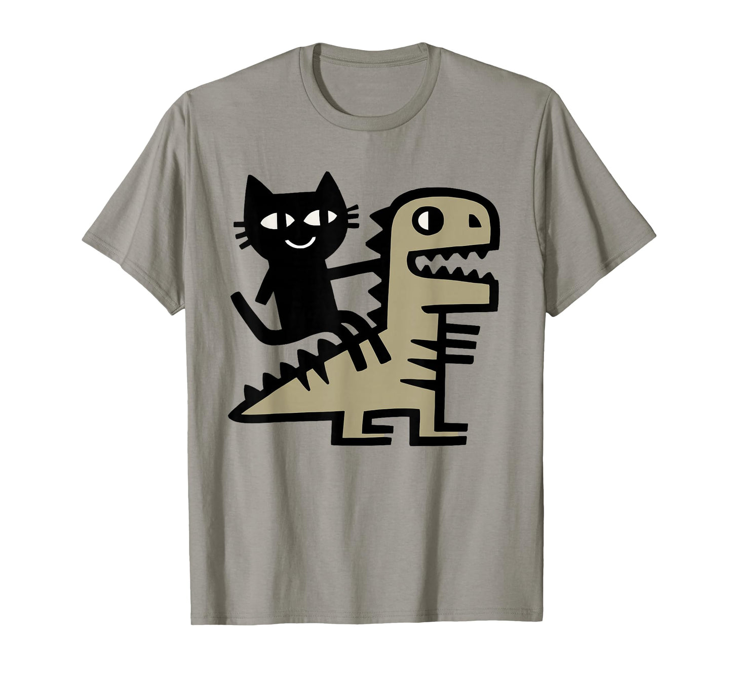 Cat Riding T-Rex Art – Funny Dinosaur and Cat Illustration T-Shirt