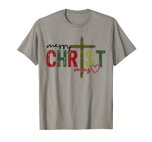 Merry Christ Mas Faith Cross Religious Christmas Quote T-Shirt