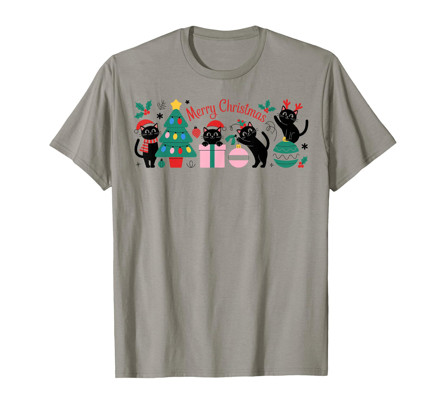 Black Cat Merry Christmas for Funny Men Boys Grandkids Xmas T-Shirt