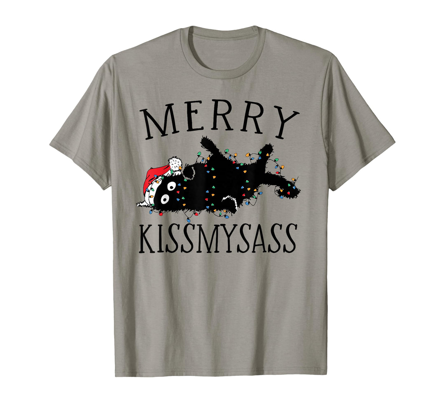 Merry KissMyAss Angry Cat Christmas Funny Sarcastic Humor T-Shirt