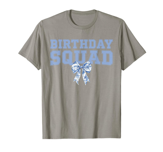 Birthday Squad Coquette Toile Blue Bow Birthday Girl Party T-Shirt