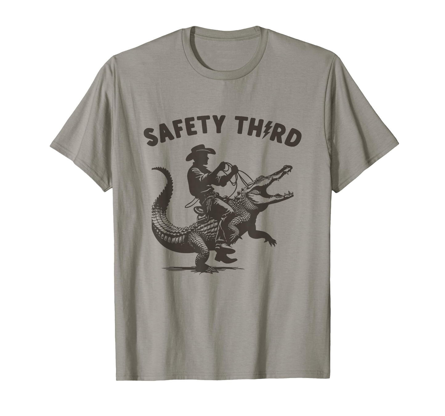 Safety Third Funny Cowboy Riding Alligator Sarcastic Safety T-Shirt