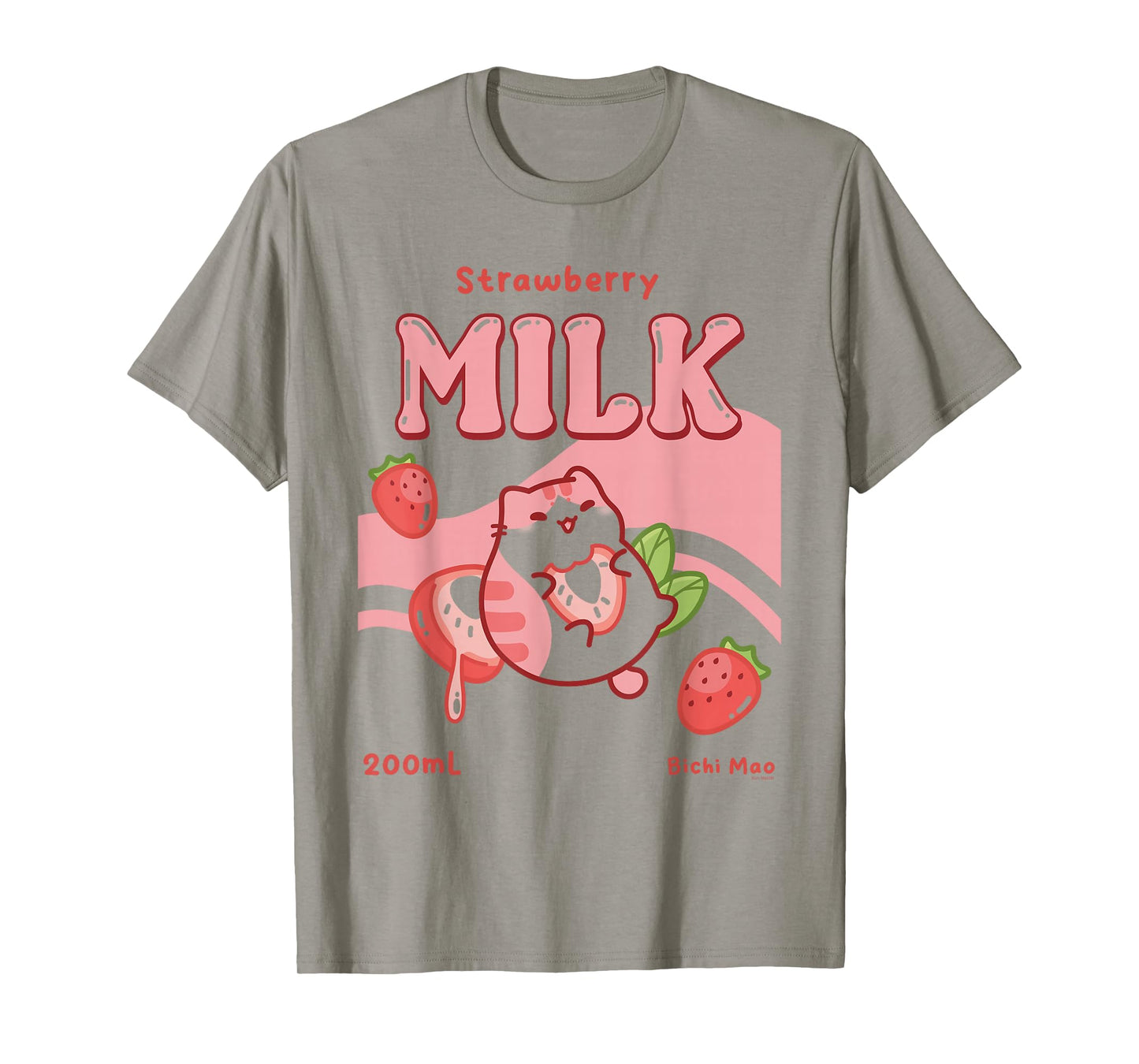 Strawberry Milk Label Kawaii Fruit Cats Cute T-Shirt