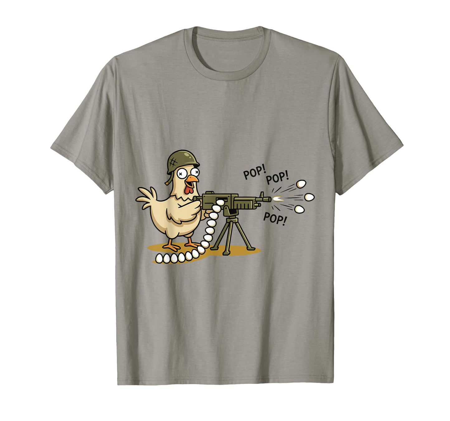Funny Military Chicken Soldier with Heavy Gun Shooting Eggs T-Shirt