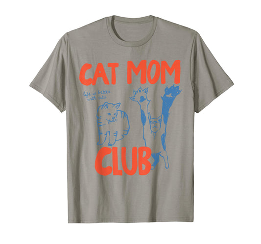 Retro Cat Mom Club Women Mothers Day Funny Cat Meme T-Shirt