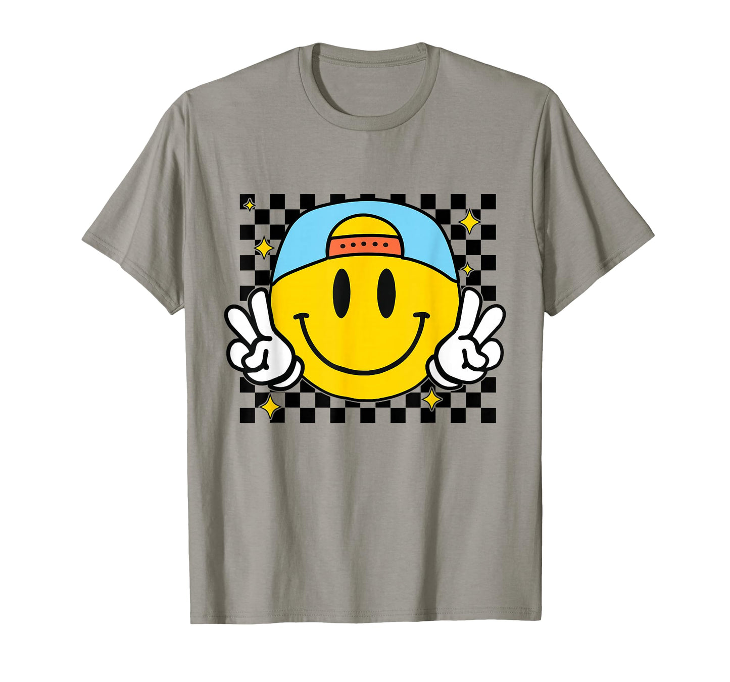 Yellow Smile Face Cute Checkered Peace Smiling Happy Face T-Shirt