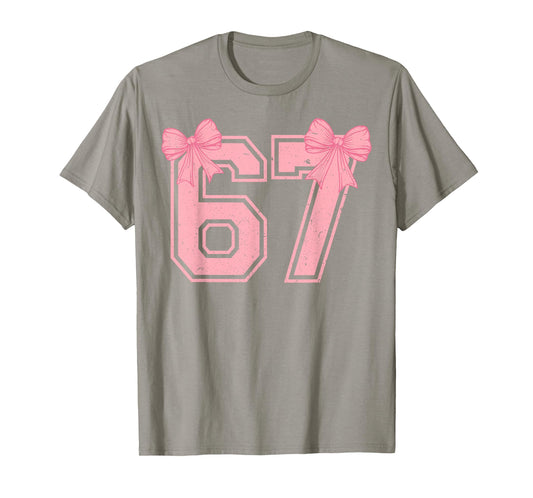 67 Six Seven Meme Coquette Pink Bow 6 7 Gen Alpha Slang Girl T-Shirt