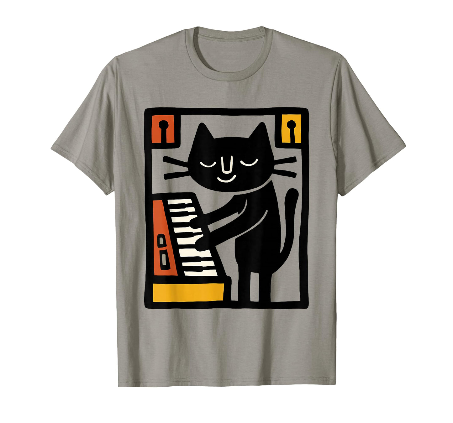 Cat Playing Keyboard – Funny Music Cat Illustration Art T-Shirt