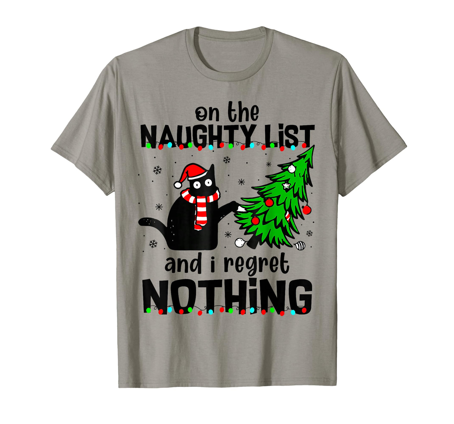 On The Naughty List and I Regret Nothing Cat Christmas Tree T-Shirt